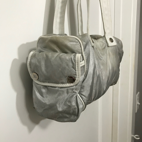 Celine Triomphe Silver Nylon with Leather Handles and Trim Vintage  EUC - Picture 5 of 8